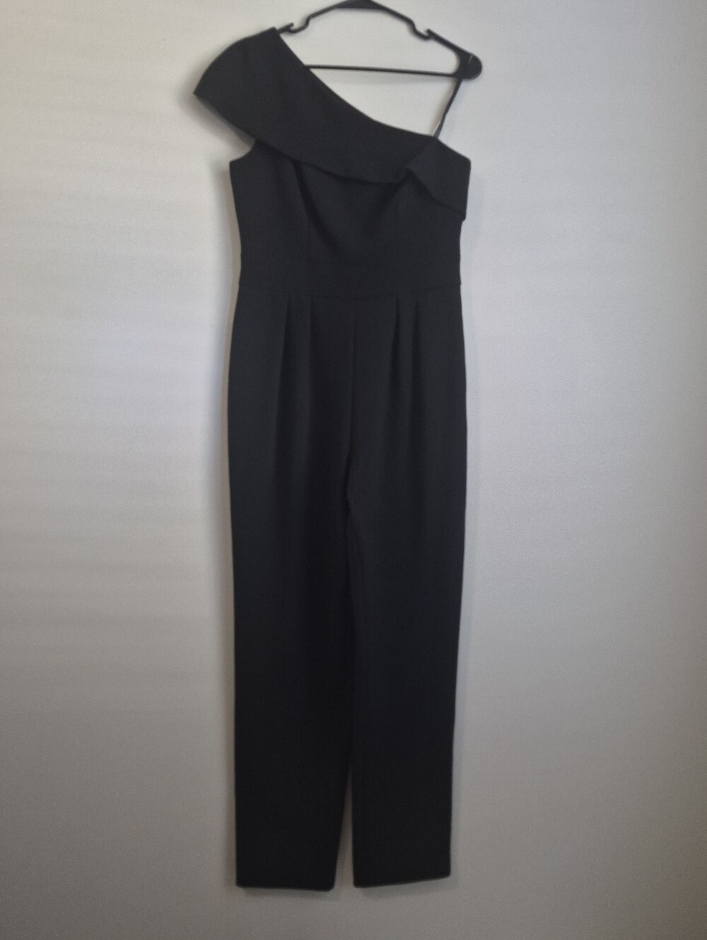 Vince Camuto Black One Shoulder Asymmetric Flap Jumpsuit Wide Leg Size 6